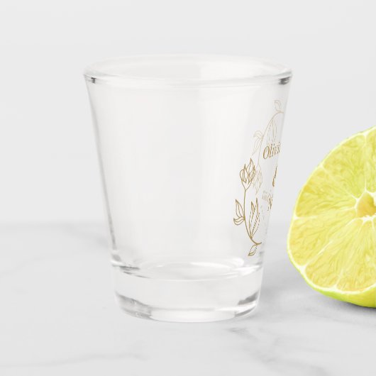エレガントなライン フローラル カップル モノグラム ウェディング フェイバー ショットグラス (左)