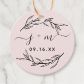 エレガントなラウレルの葉のスクリプトイニシャル結婚式 フェイバータグ (正面)