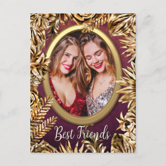 エレガントなラグジュアリー ゴールド フラワーズ お客様の写真を追加 カスタム ポストカード