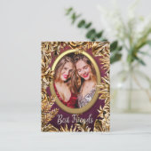 エレガントなラグジュアリー ゴールド フラワーズ お客様の写真を追加 カスタム ポストカード (スタンド正面)