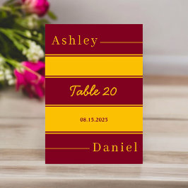 エレガントなラグジュアリー バーガンディーとゴールドのストライプ ウェディング テーブルナンバー