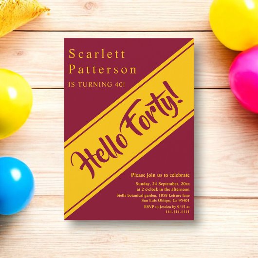 エレガントなラグジュアリー バーガンディーとゴールドの40歳の誕生日 招待状