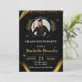 エレガントなラグジュアリー ブラック＆ゴールドの卒業パーティー 招待状 (スタンド正面)
