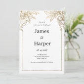 エレガントなラグジュアリー ホワイト ゴールド フラワー ウェディング 招待状 (スタンド正面)