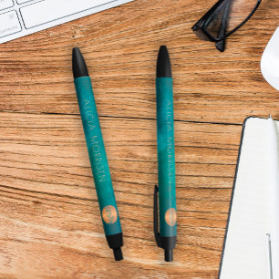 エレガントなラグジュアリー モノグラム パーソナライズ ゴールド グリーン 黒ボールペン