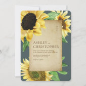 エレガントなラスティックひまわり スレートグレイのウェディング 招待状 (正面)