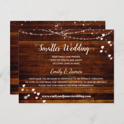 エレガントなラスティックウッドの縮小ウェディング 案内状 (正面/裏面)