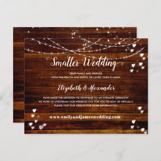 エレガントなラスティックウッド ダウンサイズ スモールウェディング 案内状 (正面/裏面)