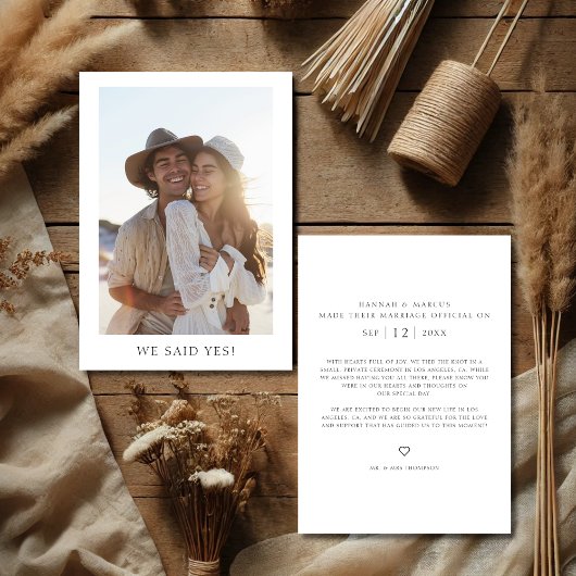 エレガントなラスティックエロープメント　私たちはイエスと言った 結婚写真 案内状