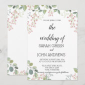 エレガントなラスティックグリーン水彩結婚式 招待状 (正面/裏面)