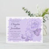 エレガントなラスティックダスティーブルーのバラの花のウェディング 招待状 (スタンド正面)