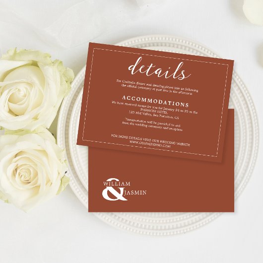 エレガントなラスティックテラコッタボーダースクリプトウェディング エンクロージャーカード