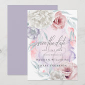 エレガントなラスティックフラワー ダスティーローズ ライラック 招待状 (正面/裏面)