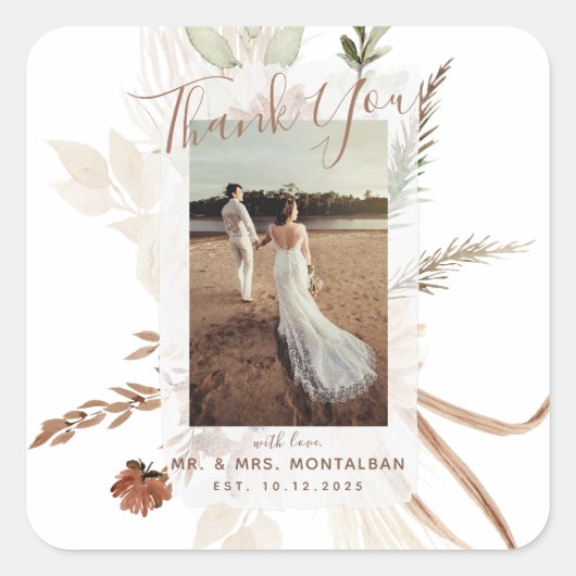 エレガントなラスティックボーホパンパス スクエアシール (正面)