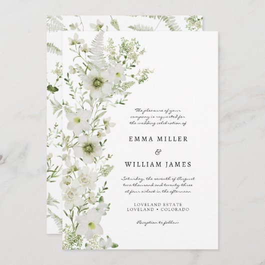エレガントなラスティックボーホーグリーンウェディング招待状 招待状 (正面/裏面)