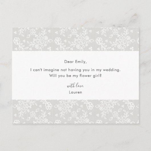 エレガントなラスティックレース　あなたは私のフラワーガール？ インビテーションポストカード (裏面)