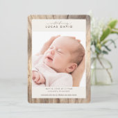 エレガントなラスティック ウッドグレイン フォト 出生発表 招待状 (スタンド正面)