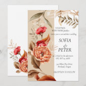 エレガントなラスティック ニュートラル ボーホー フラワル 招待状 (正面/裏面)