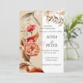 エレガントなラスティック ニュートラル ボーホー フラワーズ 招待状 (スタンド正面)