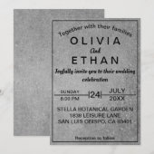 エレガントなラスティック ブラック＆グレー コンクリート ウェディング 招待状 (正面/裏面)