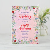 エレガントなラスティック ワイルドフラワー フレーム 誕生日 招待状 (スタンド正面)