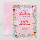 エレガントなラスティック ワイルドフラワー フレーム 誕生日 招待状 (正面/裏面)