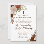 エレガントなラストオレンジのローズ モダンカトリックウェディング 招待状 (正面)