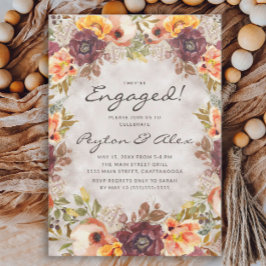 エレガントなラストオレンジの秋の花モチーフエンゲージメントパーティー 招待状