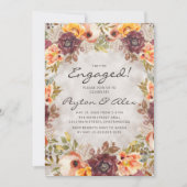 エレガントなラストオレンジの秋の花モチーフエンゲージメントパーティー 招待状 (正面)