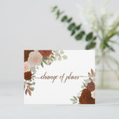 エレガントなラストオレンジの花柄 結婚式計画変更のお詫び 案内ポストカード (スタンド正面)