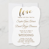 エレガントなラブ タイポグラフィー ゴールド フォイル ウェディング 招待状 (正面)