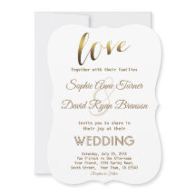 エレガントなラブ タイポグラフィー ゴールド フォイル ウェディング 招待状