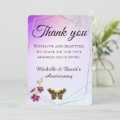 エレガントなラベンダーと花のアクセント サンキューカード (スタンド正面)