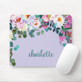 エレガントなラベンダーの紫色のピンクのユーカリの花柄 マウスパッド (マウス)
