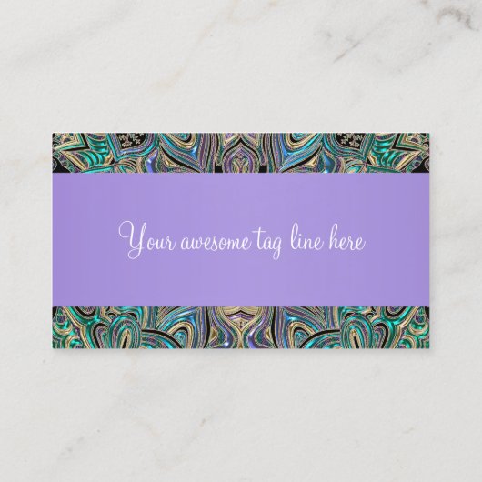 エレガントなラベンダーの紫色の青緑の金ゴールドの曼荼羅 名刺 (裏面)