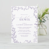 エレガントなラベンダーの花と葉のブライダルシャワー 招待状 (スタンド正面)