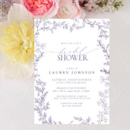 エレガントなラベンダーの花と葉のブライダルシャワー 招待状