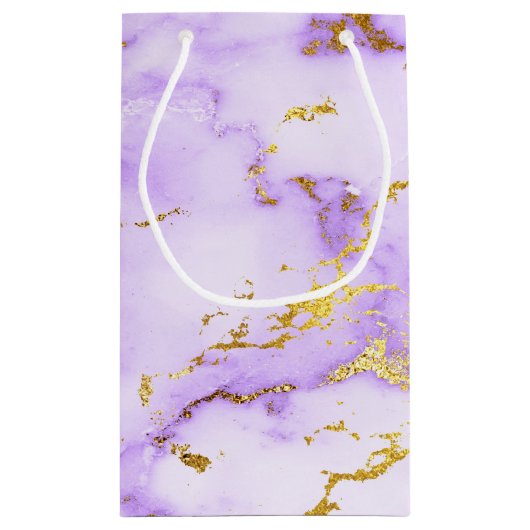 エレガントなラベンダーの金ゴールドのフェイクな金属大理石パターン スモールペーパーバッグ (裏面)