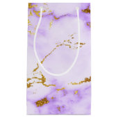 エレガントなラベンダーの金ゴールドのフェイクな金属大理石パターン スモールペーパーバッグ (正面)