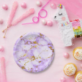 エレガントなラベンダーの金ゴールドのフェイクな金属大理石パターン ペーパープレート (パーティー)