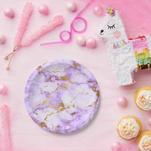 エレガントなラベンダーの金ゴールドのフェイクな金属大理石パターン ペーパープレート (パーティー)