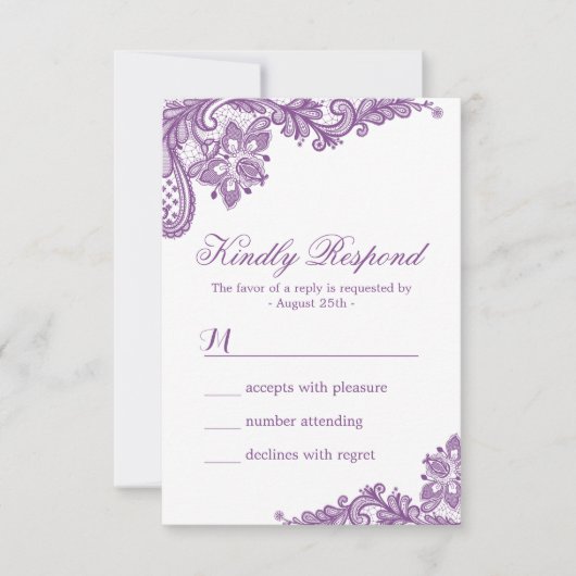 エレガントなラベンダーパープルのレースパターン RSVP (正面)