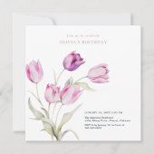 エレガントなラベンダーパープルの花水彩のチューリップ 招待状 (正面)