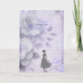 エレガントなラベンダー水彩レディバースデーカード サンキューカード