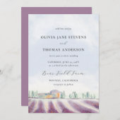 エレガントなラベンダー畑の水彩画 紫の結婚式 招待状 (正面/裏面)