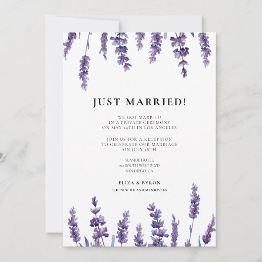 エレガントなラベンダー色の結婚発表 招待状 (正面)