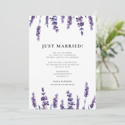 エレガントなラベンダー色の結婚発表 招待状 (スタンド正面)