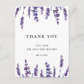 エレガントなラベンダー色の花のウェディング御礼 ポストカード (正面)