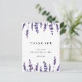 エレガントなラベンダー色の花のウェディング御礼 ポストカード (スタンド正面)
