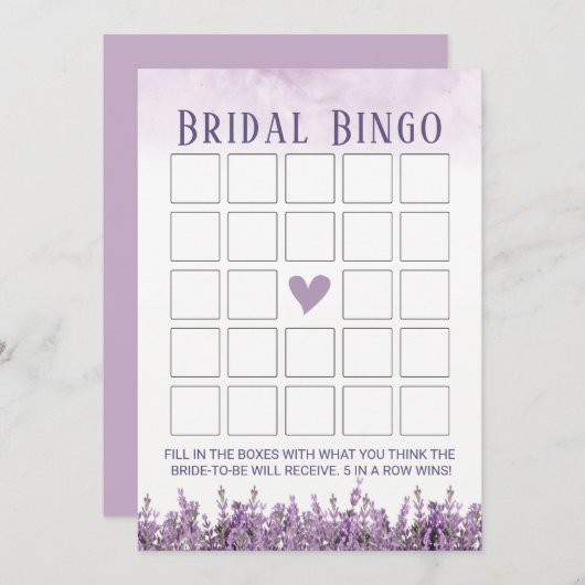 エレガントなラベンダー花のウェディングシャワー ビンゴ 招待状 (正面/裏面)